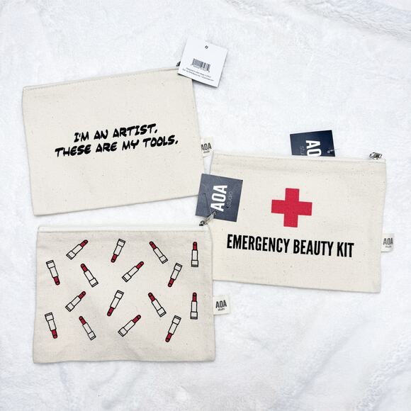 AOA Cream Canvas Makeup Travel Bag Set of 3 NEW - Picture 1 of 4